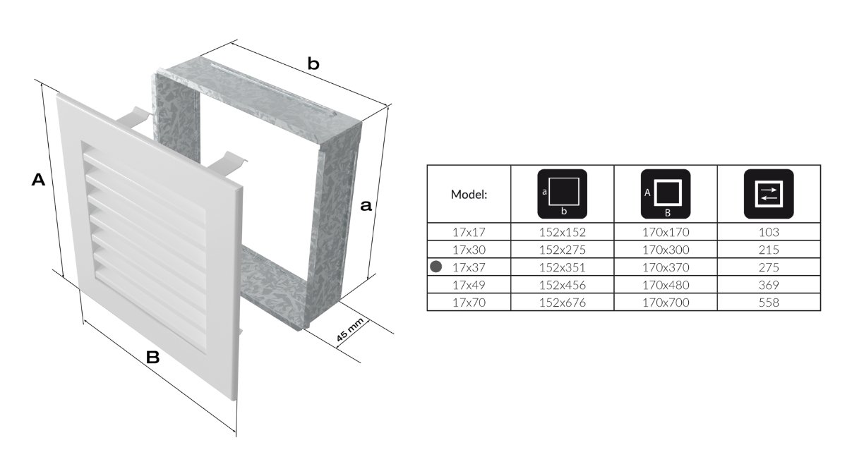 Вентиляционная решетка черная Fresh (17х37) 37C/FRESH