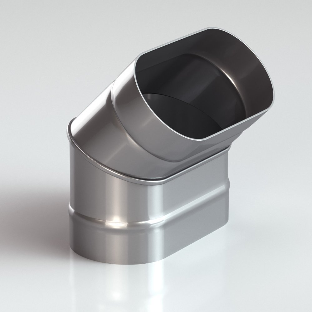 Отвод (колено) 45° овальный из нержавеющей стали для дымохода и вентиляции