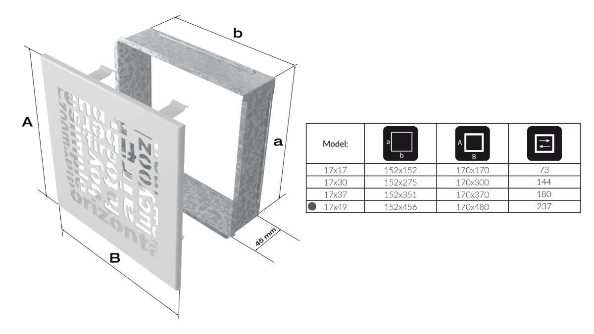 Вентиляционная решетка графитовая ABC (17х49) 49ABC/G