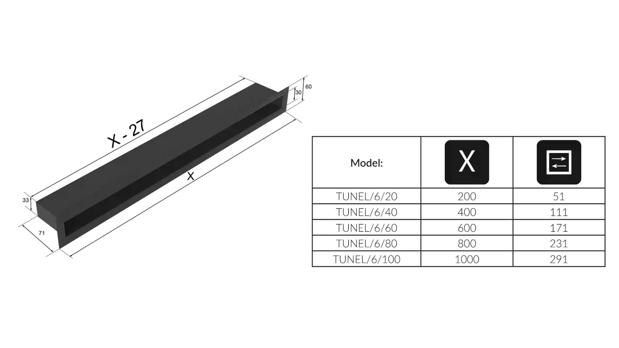 Решетка графитовая TUNEL6/100/G (60х1000)