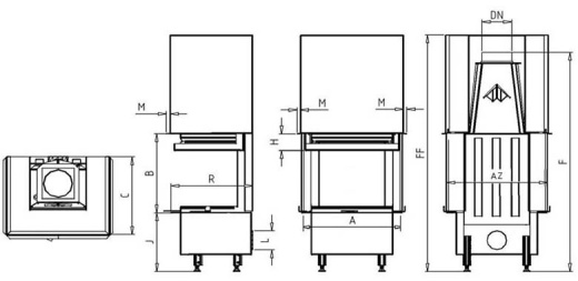 Каминная топка KOBOK Chopok 2R90 VD 925/570/500 3-х сторонняя с подъемом