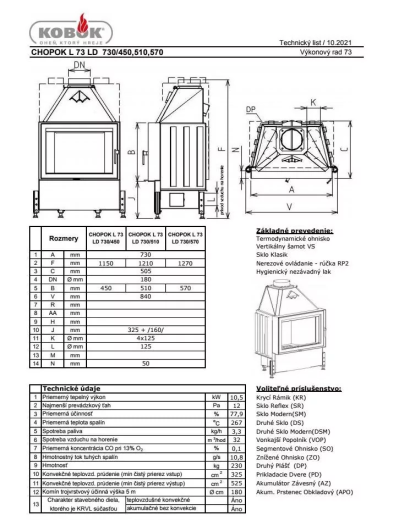 Каминная топка Kobok Chopok L 73 LD 730/570 черный шамот