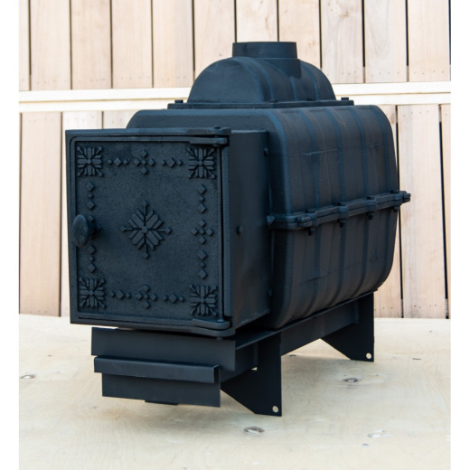 Чугунная банная печь ComfortProm до 26 м³ с выносной топкой и чугунной дверью