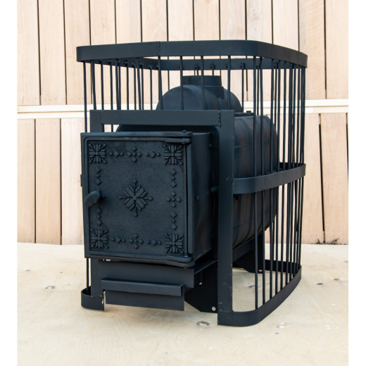 Чугунная банная печь ComfortProm до 26 м³ с выносной топкой и чугунной дверью